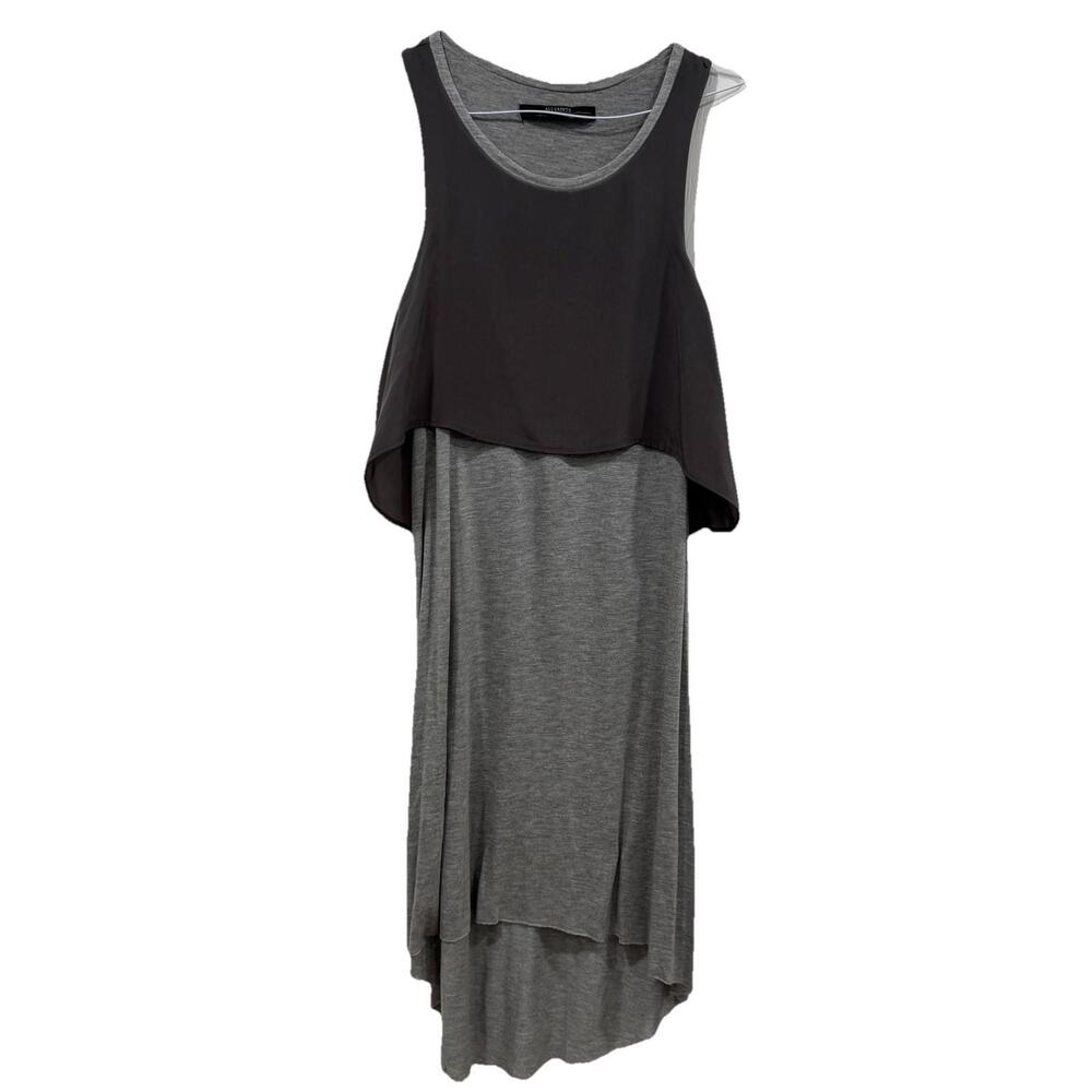 ALL SAINTS Rubik Dress Gray Jersey & Silk Double Layer Two Tone‎ Fits Size 2